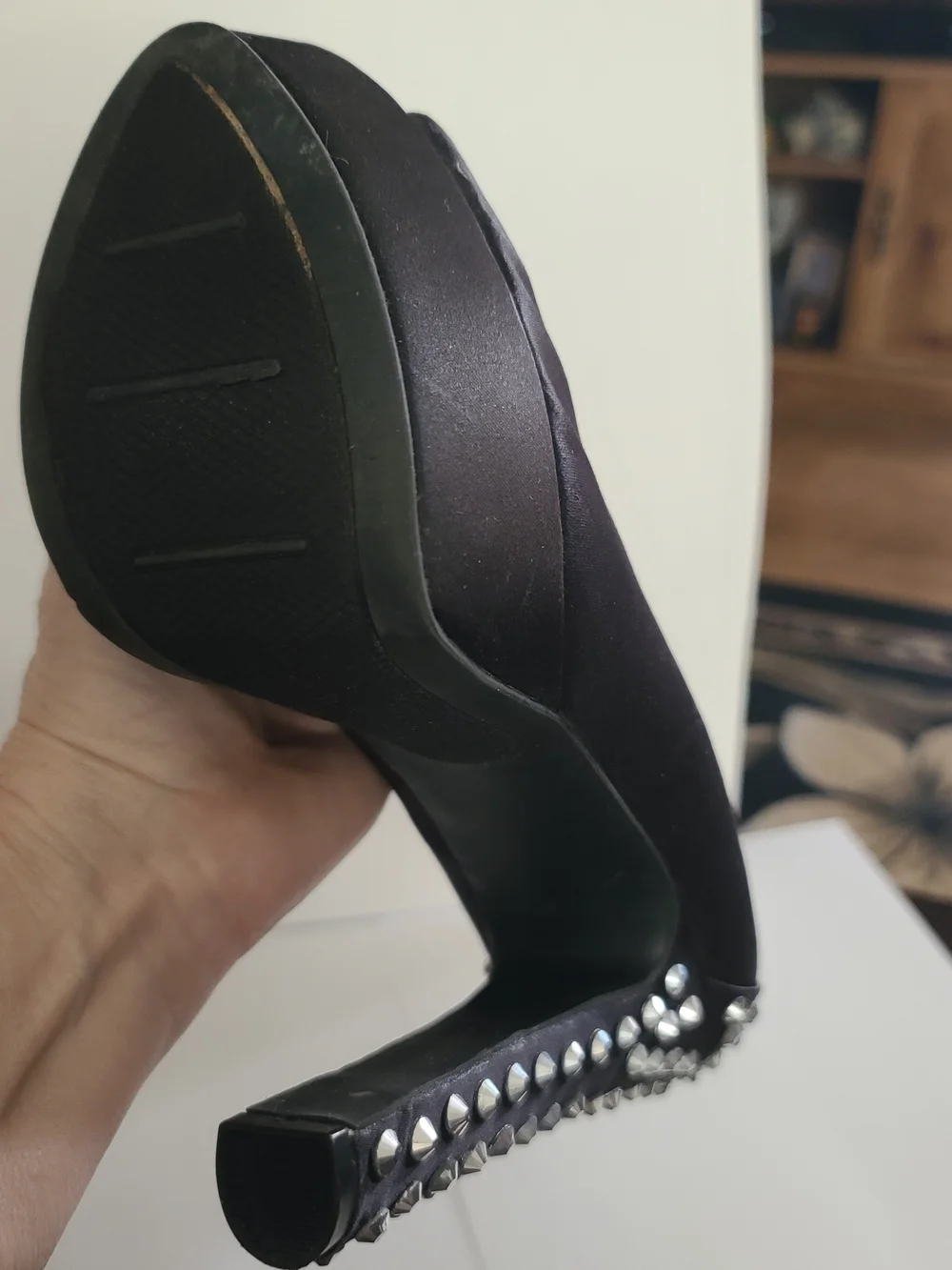 Zigi Soho Black Satin Platform Studded Pumps